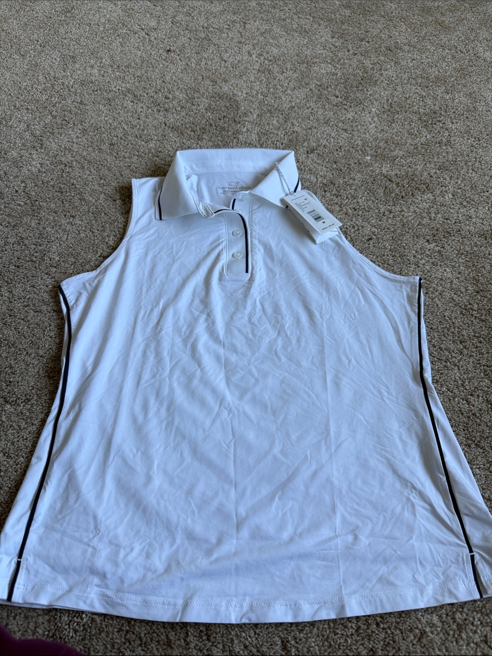 Vineyard Vines performance White Sleeveless Polo with Black Contrast Trim